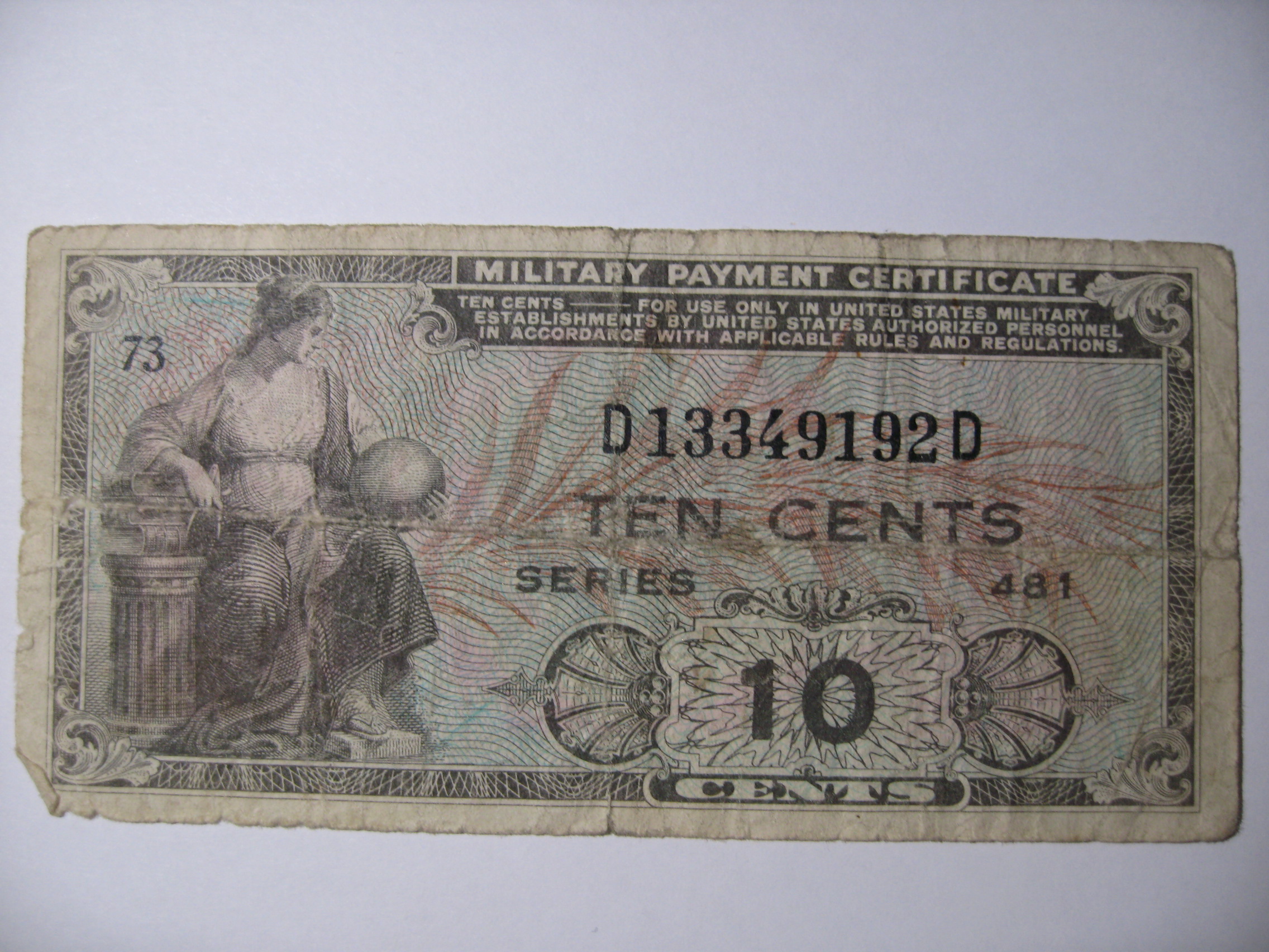 Military Payment Certificate Ten Cents Series 481 eBay